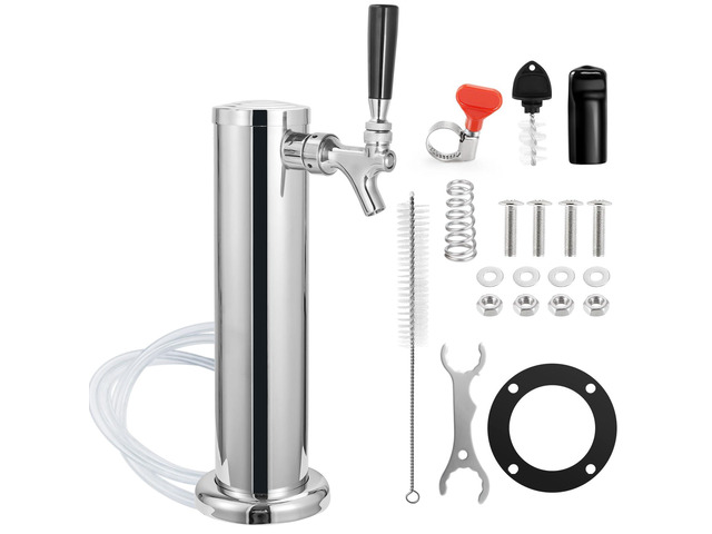 Single Beer Tap Beer Tower, All Stainless Steel Tower & Faucet Beer Tower dispenser Kegerator Parts Kit with Preassembled Line, 3' Kegerator...