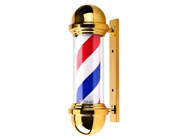 20 Inch Barber Pole,Red Blue and White Barbershop Rotating Light Fixture,Classic Signs for Hair Salon,LED Light Source (Golden)