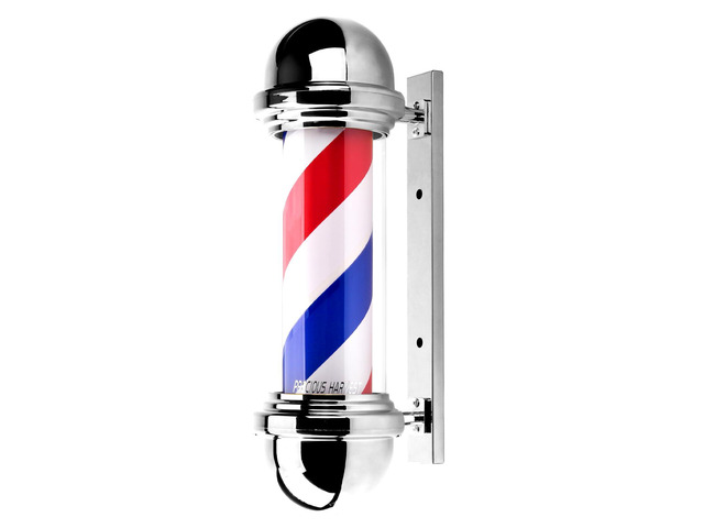 20 Inch Barber Pole,Red Blue and White Barbershop Rotating Light Fixture,Classic Signs for Hair Salon,LED Light Source (Silver)