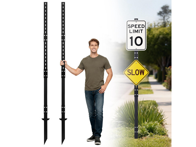 8 Ft Heavy Duty Yard Sign Stakes - 96-InchTall Metal Lawn Sign Posts, 6.6 lb Each with Black Powder Coating - for Outdoor Events, Parking, Garage,...