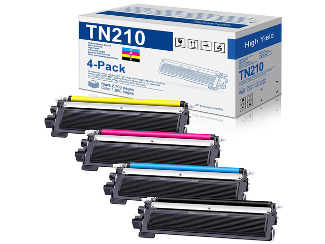 TN210 Toner Cartridge Set 4 Pack Replacement for Brother TN-210 TN210BK TN210C TN210M TN210Y Work with MFC-9125CN MFC-9325CW HL-3045CN HL-3070CW...