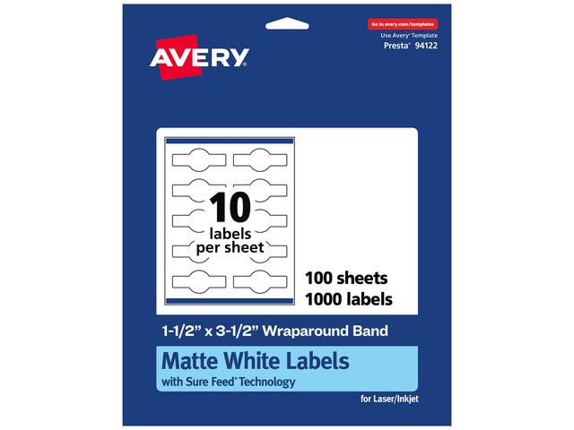 Matte White Wraparound Band Labels, Sure Feed Technology, 1-1/2' x 3-1/2', 1,000 White Labels, Print-to-the-Edge, Permanent Label Adhesive,...