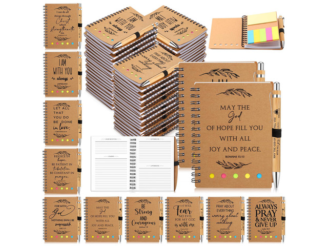 50 Set Christian Gifts Bulk Church Gifts Religious Notebook Spiral Bible Verse Bamboo Pens Mini Bible Study Journal for Sunday School Employee...