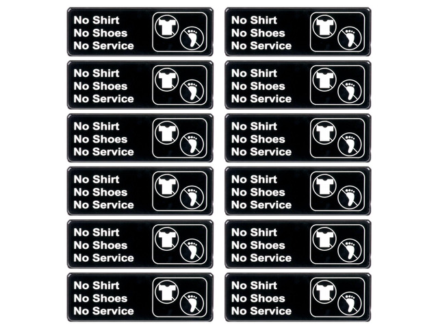 No Shirt No Shoes No Service Sign w/Adhesive Back - Durable and Wipe Clean Plastic Sign - 9'X3' - Black and White - Business Restaurant Signage for...