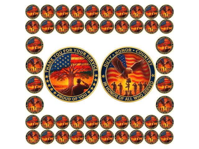 50 Pcs Veteran Coins for Honoring All Who Served - Bulk Thank You for Your Service Coins with US Flag Tree Design - Memorial Day Veterans Day Gifts...