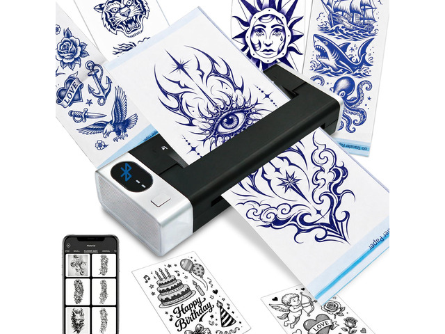 Tattoo Stencil Printer & Temporary Tattoo Maker, 4' 2-in-1 Stencils & DIY 30 Sticker Sheets, 10 Transfer Paper, 8 Color Makers, 1500mAh 48hr...