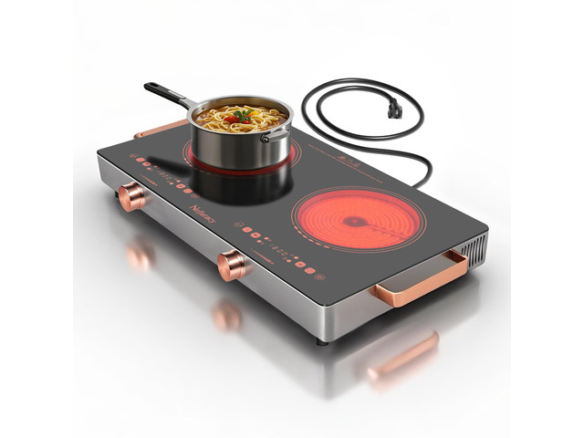 2 Burner Electric Cooktop 24 Inch, 110 Volt Kitchen Stove, 2000W Plug In Ceramic Cooktop with Touch & Knob Control, Safety Lock, 9 Heating...