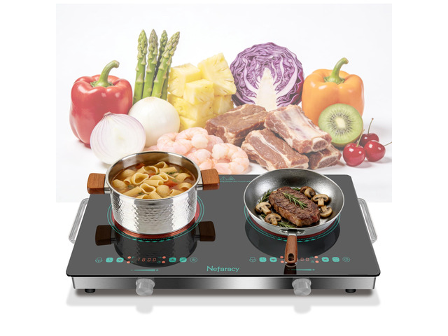 2 Burner Electric Cooktop 24 Inch, 110V 2000W Portable Electrics Stove Top with Handle, 9 Power Settings, Senor Touch & Knob Control, Safety...