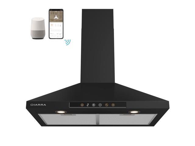 Black Range Hood 30 inch with Voice Control, Wall Mount Range Hood Compatible with Alexa/Google Home/Smart Life Assistant, Stove Vent Hood for... Black Range Hood 30 inch with Voice Control, Wall Mount Range Hood Compatible with Alexa/Google Home/Smart Life Assistant, Stove Vent Hood for...