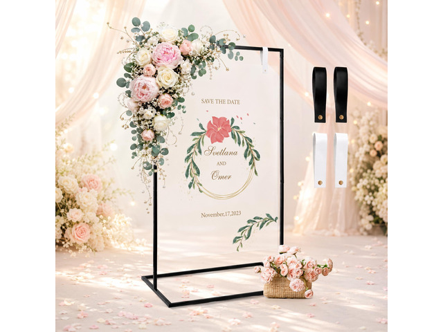 Welcome Sign Stand,50 x 30 x 20 Inch Wedding Welcome Sign with Black & White Leather Sign Hanging Straps,Heavy Duty Sign Holder Stand & Easel Stand...