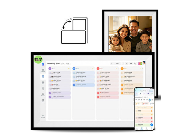 15.6' Smart Digital Calendar & Photo Frame with Touchscreen, WiFi Interactive Chore Chart & Meal Planner, Family Wall Calendar Display, Frameo App,...