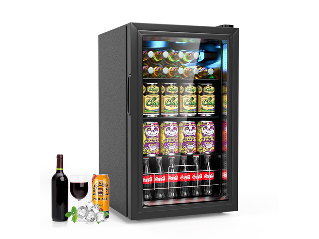 Beverage Refrigerator Cooler, 120 Cans Freestanding Beverage Fridge with Double-layer Glass Door Mini Fridge Beverage with Adjustable Removable...
