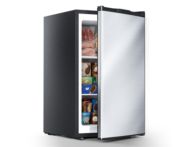 3.0 Cu. ft Small Freezer, Mini Upright Freezer, Stainless Steel Compact Size for Dorms/RVs/Offices. 2 Removable Shelves, Reversible Door, 7...