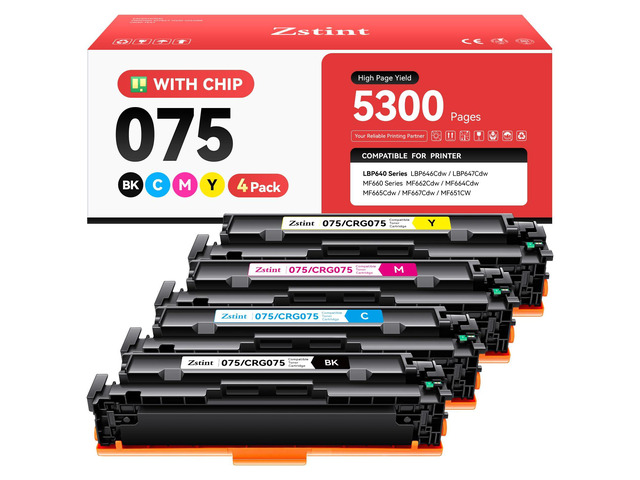 075 Toner Cartridge Set 4-Pack with Chip Replacement for Canon 075 075H Toner Compatible with LBP646Cdw MF662Cdw MF664Cdw MF665Cdw LBP647Cdw LBP640...