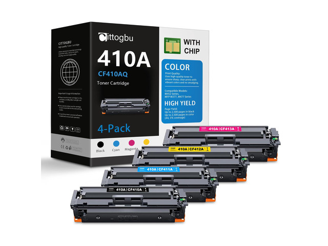 410A Toner Cartridges 4-Pack (BK/C/M/Y) - CF410AQ Toner Replacement for HP 410A Toner & 410A Ink, Compatible with Color Pro MFP M477 M377dw, Pro...