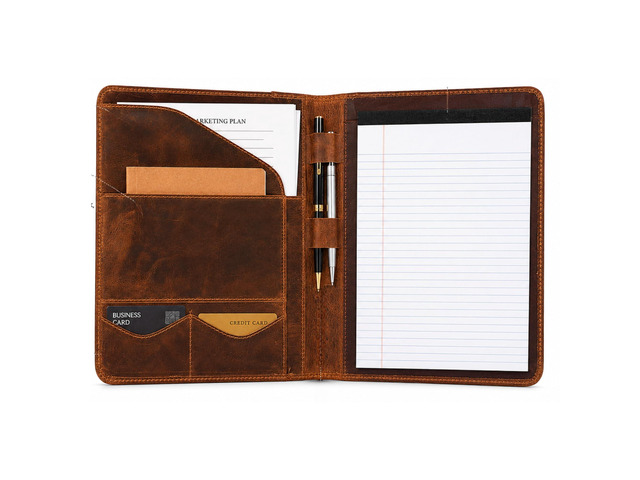 Leathervine Compact Leather Portfolio with Clipboard Legal Pad Card Holders File Pocket Pen Loop Premium Organizer for Meetings Work ...