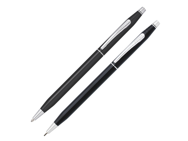 Classic Century Refillable Pen & Pencil Gift Set Presented in a Luxury Gift Box - Medium Point, Black Ink, Black & Chrome