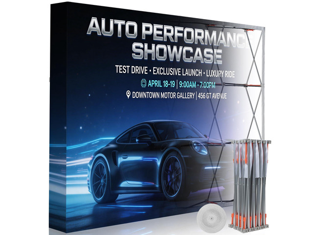 9.84 X 7.4FT Portable Pop Up Display Stand, Aluminum Folding Banner Stand, Fabric Tension Backdrop Booth Frame for Trade Shows, Weddings, Retail &...
