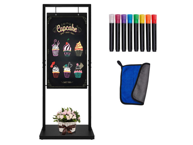 Large Hanging Chalkboard Sign with Stand, 47' x 20' Black Metal Windproof design, double-sided writing, large space,Use for Cafe, Bar, Bistro,...
