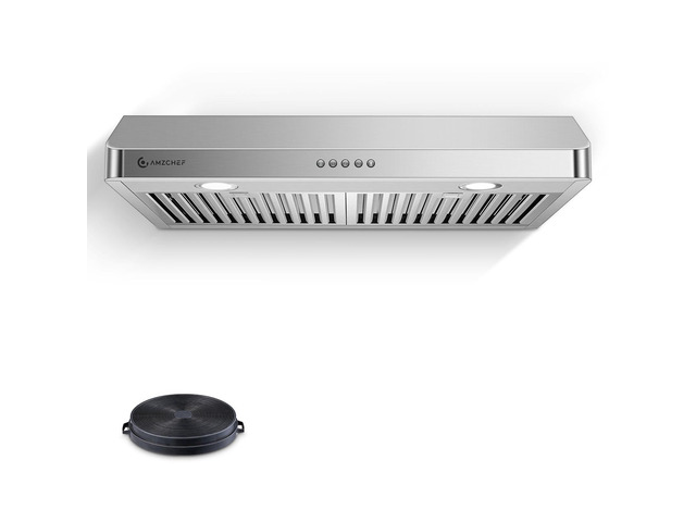 30' Under Cabinet Range Hood, 750CFM Vent Hood Button Control Stainless Steel hood with Button Control, timer, LED lights & dishwasher-safe...