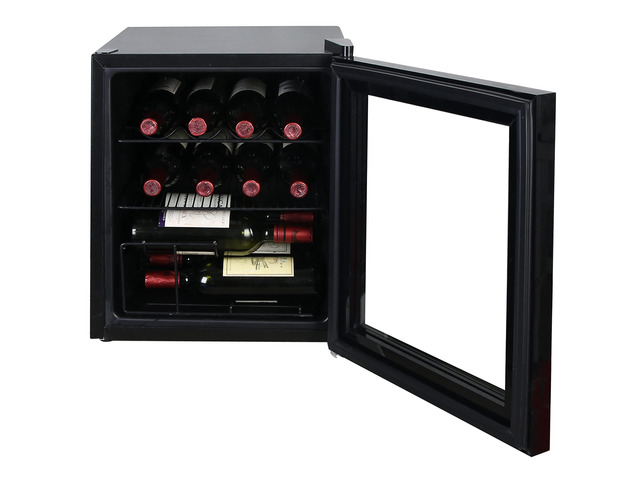 Wine and Beverage Center, 1.6 Cu. Ft. Capacity, in Black Wine and Beverage Center, 15 Bottle/60 Can Capacity, Glass Door, Adjustable Wire Racks,...
