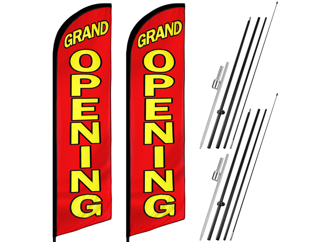 2 Sets Large Feather Flag 15 x 2.3 ft Grand Opening Open Hiring Sale Advertising Feather Flag Pole Kit Banner Sign for Business Store Outdoor...