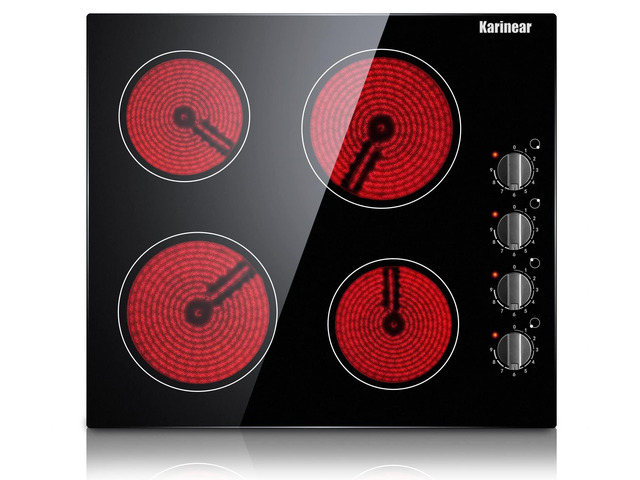 4 Burner Electric Cooktop 24 Inch, Built-in Stove Top,Knob Control Ceramic Radiant Cooktop Replacement, Residual Heat Indicator, Fit Most...