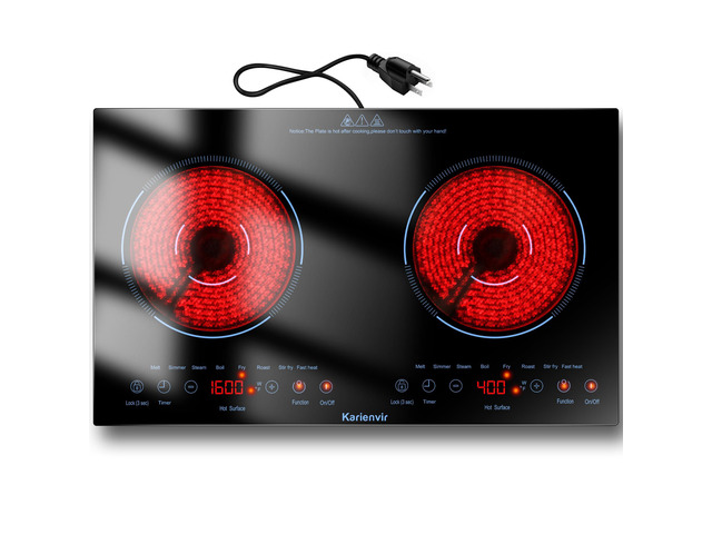 2 Burner Electric Cooktop 110V, 2000W, 24' Plug-in & Built-in 22.4' x 12.6' Built in Size, 8 Cooking Modes, Touch Control Safety Lock, Timer,...