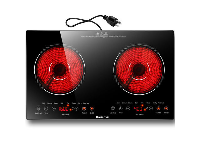 2 Burner Electric Cooktop 110V, 2000W, 24' Plug-in & Built-in 22.4' x 12.6' Built in Size, 8 Cooking Modes, Touch Control Safety Lock, Timer,...