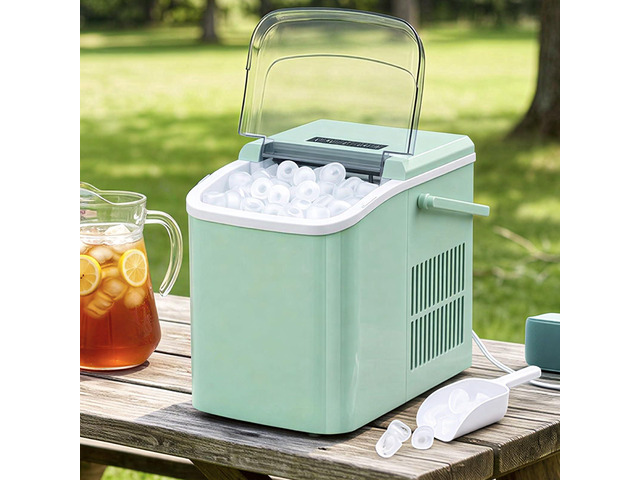 Ice Maker Portable Countertop with Handle, Basket & Scoop, 26Lbs/24Hrs 9 Bullet Ice Cubes in 6 Mins, 2 Ice Sizes, Self-Cleaning, Quiet Compact...