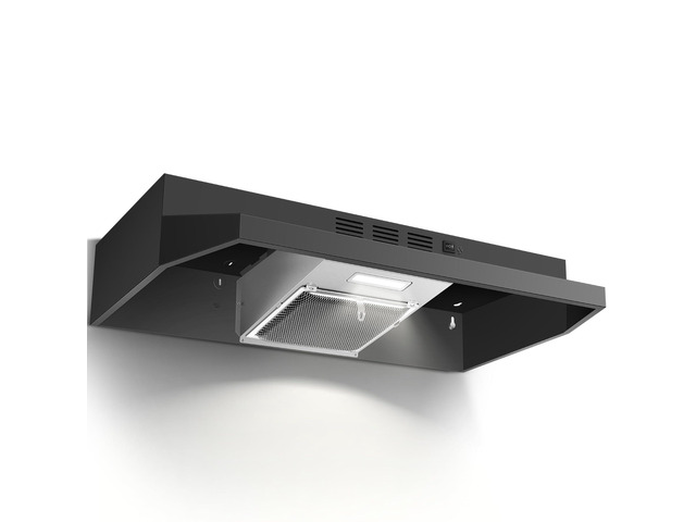 24 inch Range Hood Under Cabinet, Black Kitchen Hood 280CFM Ducted/Ductless Vent Hood with Rocker Button Control, Stove Hood with 2 Speeds Fan,...