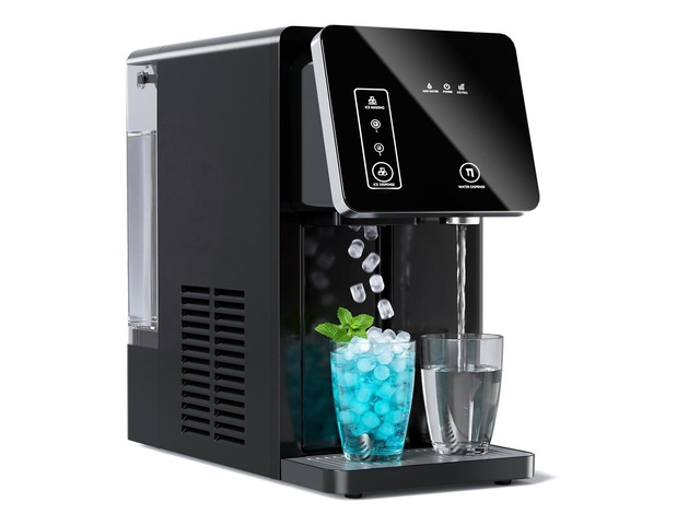 2-in-1 Countertop Ice Maker Machine with Water Dispenser, Black 9 Ice Cubes Release in 8 Mintues, 26Lbs/24H Dual Sizes of Bullet, 3.3L Removable...