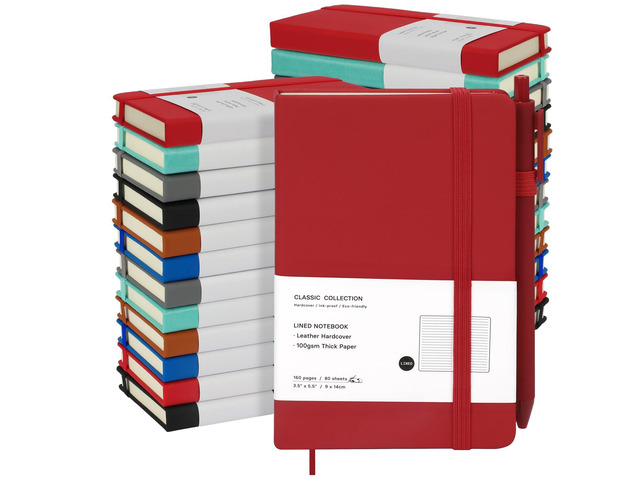 24 Pack A6 Pocket Small Notebook with 24 Pens Bulk Classic Hardcover Leather Journal Set with Pen Holder for Men Women Writing, Office, Home,...