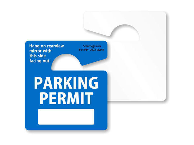 SmartSign (Pack of 50) Parking Permit Rearview Mirror Hang Tags 2.75' x 3',35 mil Plastic, Write On Car Parking Pass, Blue, Black and White, Made...