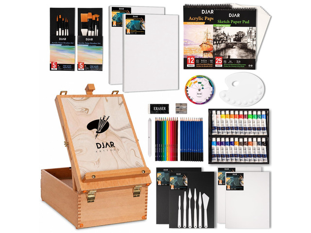 87 Pcs Acrylic Paint Set with Tabletop Easel for Adults & Beginners 24 Colors, Canvas, Brushes & Palette, Professional Art Supplies, Storage Box...