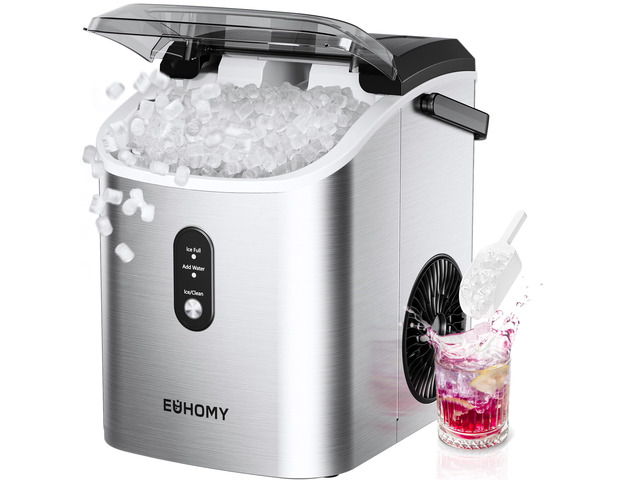 Nugget Ice Maker Countertop with Handle, Ready in 6 Mins, 34lbs Per Day, Removable Top Cover, Auto-Cleaning, Portable Sonic Ice Maker with Basket...