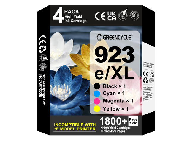 923 Ink Cartridges Combo Pack Compatible for HP 923e 923XL Printer Ink 4PC Fit for Non e Printer OfficeJet Pro 8120 8123 8130 8133 8135 8138...