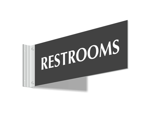 Restrooms Corridor Sign - 4'x12', Double-Sided Bathroom Wall Mount Laser Engraved Hallway Sign, Acrylic & Silver Brackets Kit, Black, USA-Made
