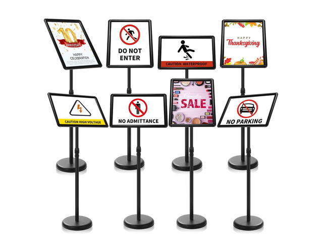 8 Pack 11 x 17 Inch Adjustable Pedestal Stand Holder Outdoor Indoor Floor Display Sign Stand Holder Aluminum Poster Frame Sign Holder for Vertical...