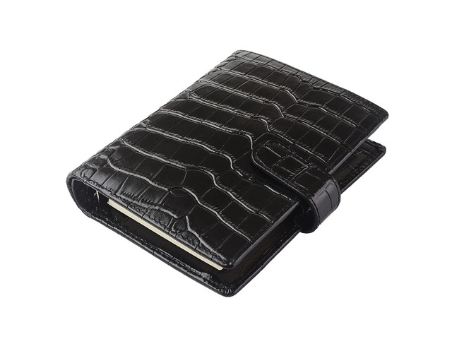 Budget Binder,Leather Rings Planner, 6-Ring Pocket Organizer Notebook Cover (Croco-Black)