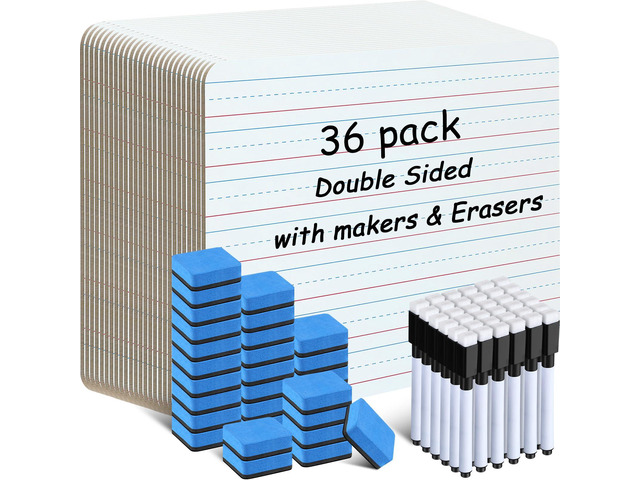 36 Pack Double Sided Whiteboards with Lines for Kids Dry Erase Boards for Students 9' x 12' Small Lined Whiteboards with Erasers and Markers...