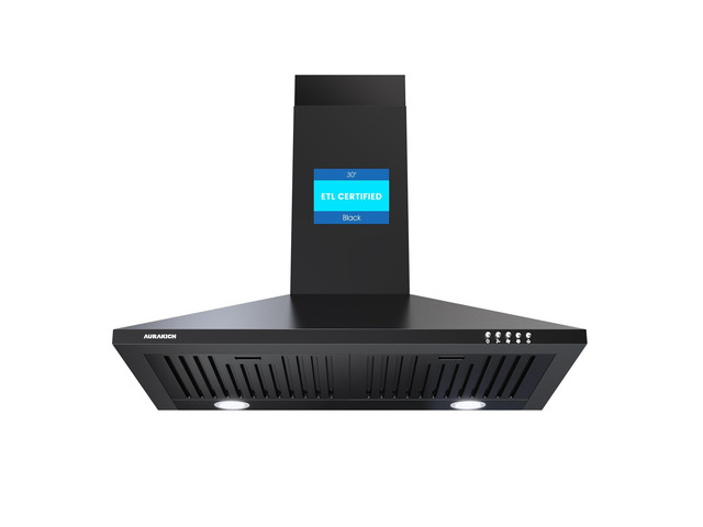 Black Range Hood 30 inch, 450CFM Wall Mount Kitchen Hood Crystal White 12000K Dual LEDs, Steel Baffle Filters, Ducted/Ductless...