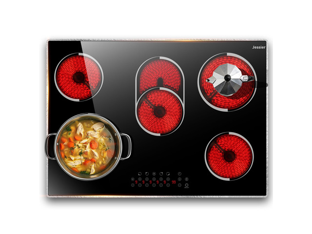 Electric Cooktop 30 Inch(Cut-out Size: 29.13'x19.3') - 30' Built-in Electric Stove 8400W, 5 Burner Ceramic Stove with Metal Frame, Timer, Safety...