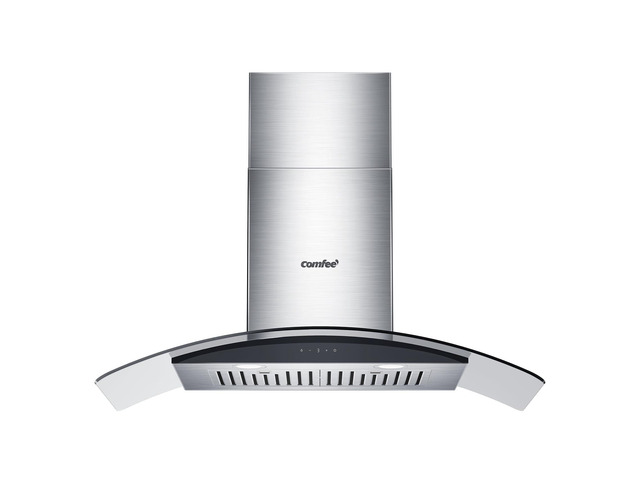 36 Inch Wall Mount Range Hood, 450 CFM Ductless/Ducted Convertible 3-Speed Gesture Sensing Touch Control Stainless Steel Vent Hood Curved Glass...