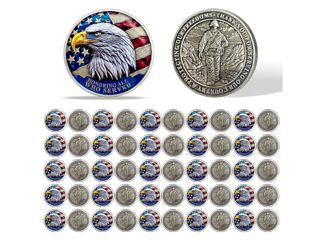 50Pcs Military Challenge Coins Set, Veterans Thank You Coin Honoring All Who Served, Thank You for Your Service, Bulk Veterans Day Gifts, Service...
