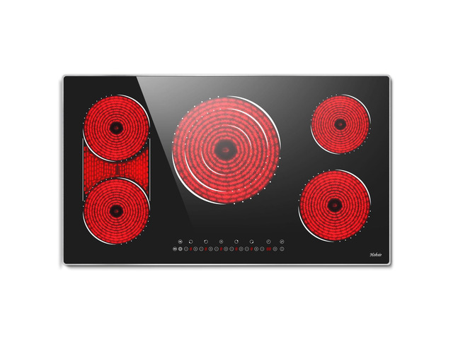 Hobsir 36 Inch Built in Electric Cooktop, 9600W 5 Burner Electric Stove Top with BBQ Function & Triple Ring, 9-Level Power, 99Min Timer & Safety...