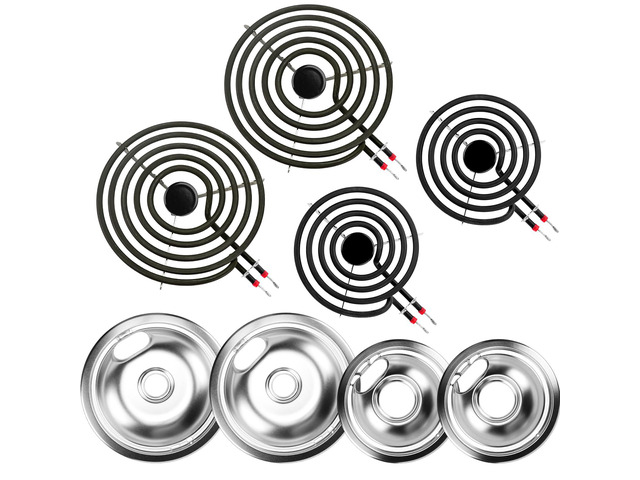W10196405 W10196406 Electric Stove Burner Drip Pans & MP21YA MP15YA Electric Range Burner Element Unit Set Fit for Whirlpool Kenmore Amana Range...