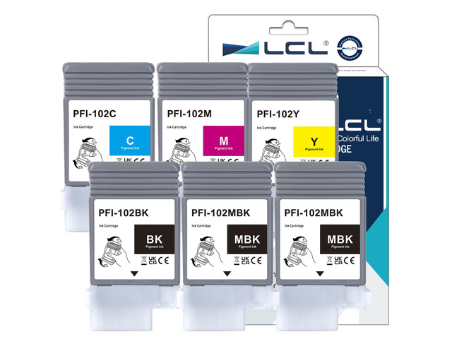 PFI-102 Ink Cartridge Replacement for Canon PFI102 PFI-102MBK PFI-102BK PFI-102C PFI-102M PFI-102Y Ink Tanks for iPF500 iPF600 iPF605 iPF610 iPF650...