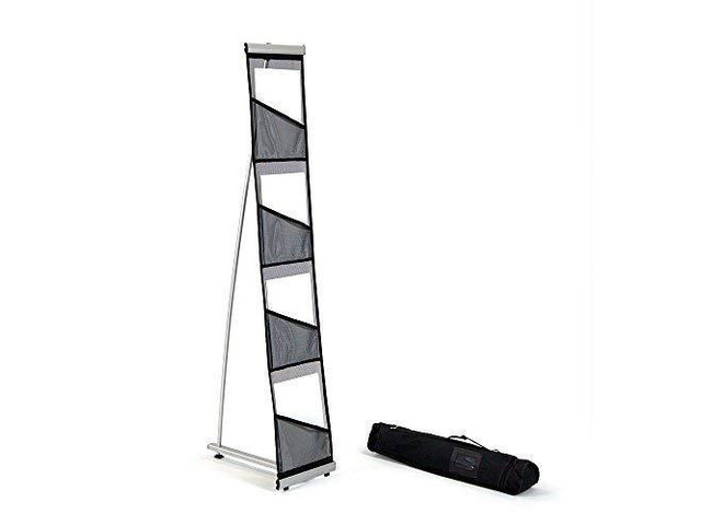 Mesh Brochure Holder - 0.9ft x 4.6ft Portable Literature Stand with 4 Pockets & Carrying Bag, Collapsible Literature Rack For Businesses, Standing...