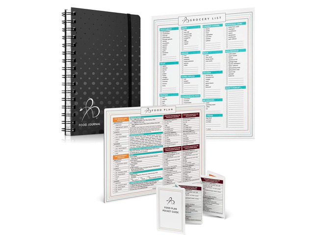 Starter Pack Black Food Journal + Magnetic Meal Planner + Food Plan Pocket Guide + Grocery List Magnet Pad for Fridge Meal Planning Tools to...